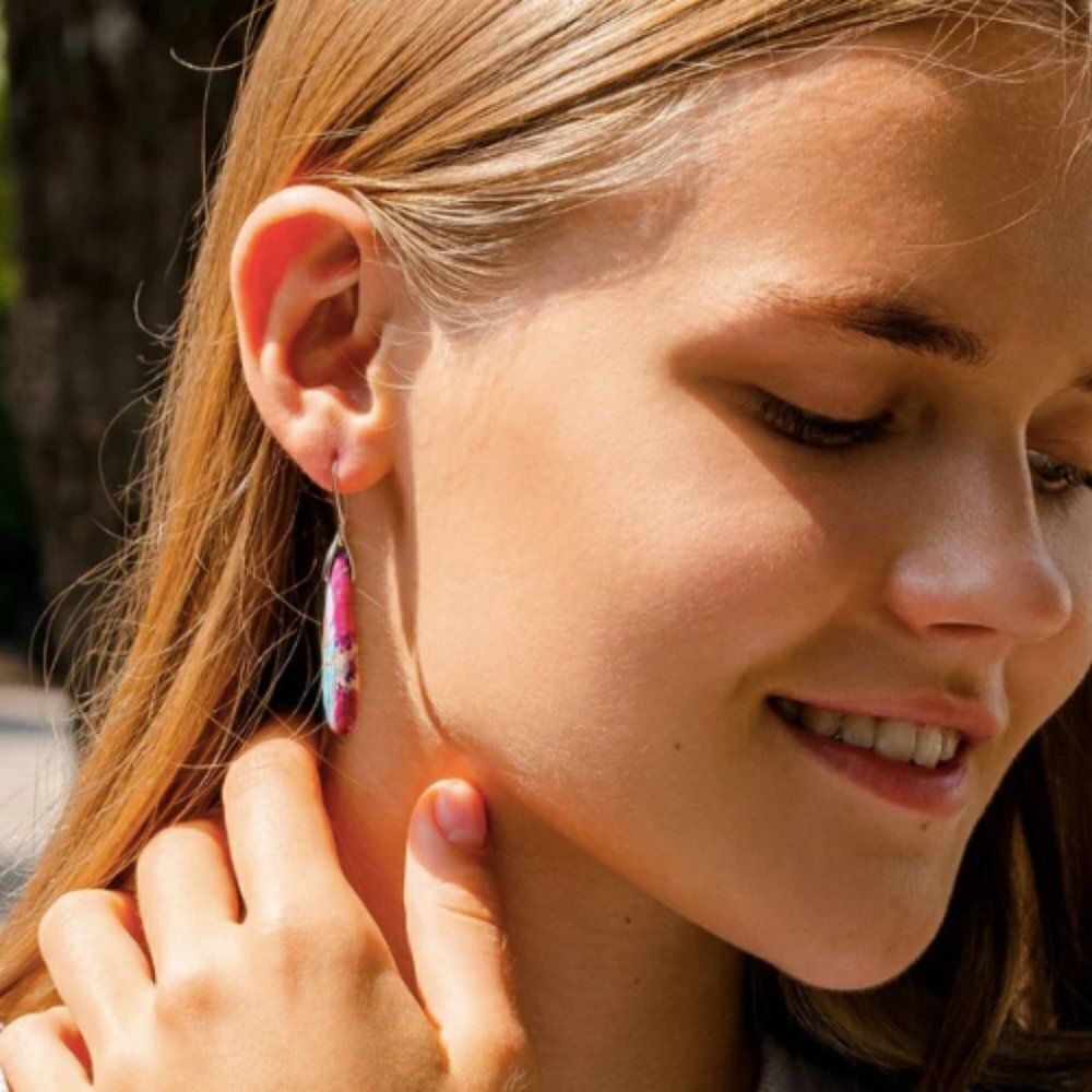 ✨🆕✨💘Exquisite BoHo Emperor Stone Blue & Pink S925 Plated Gems Dangle Earrings✨ - Picture 4 of 12